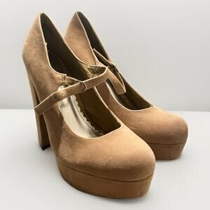 Bamboo Mary Jane Platform Heels Size 6 Nude Tan Suede Pumps